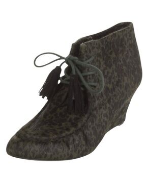 REBECCA MINKOFF Ponyhair Animal Print Lace Up Booties in Green/Black Size 8.5